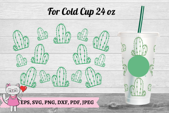 24oz Venti Cold Cup Cactus Graphics for Tumbler Wraps & More