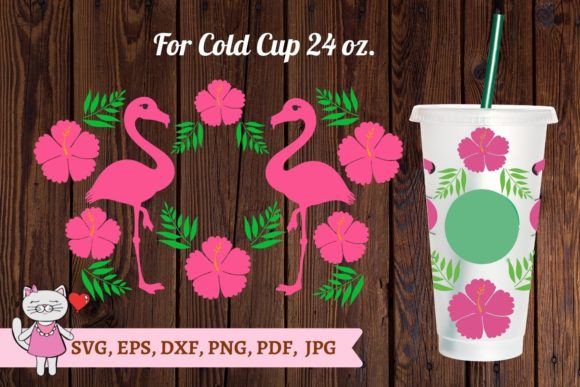 Flamingo Tumbler Svg, Hibiscus Graphics for Tumbler Wraps