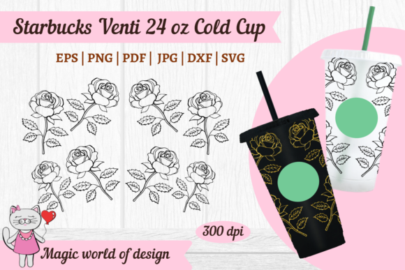 Linear Rose Hand Drawn Tumbler Wraps Graphics