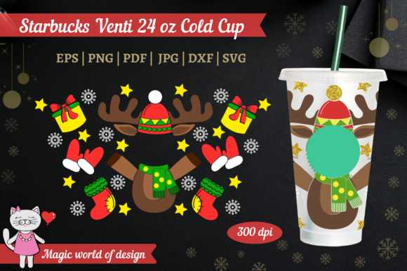 Merry Christmas Deer with Snowflakes Graphics for Tumbler Wraps
