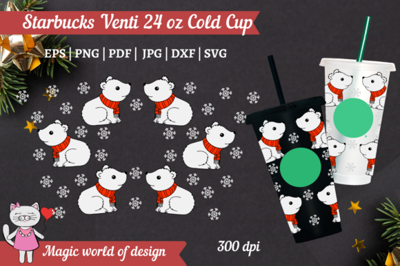 Polar Bear with Snowflakes for Starbucks: Tumbler Wrap Graphics