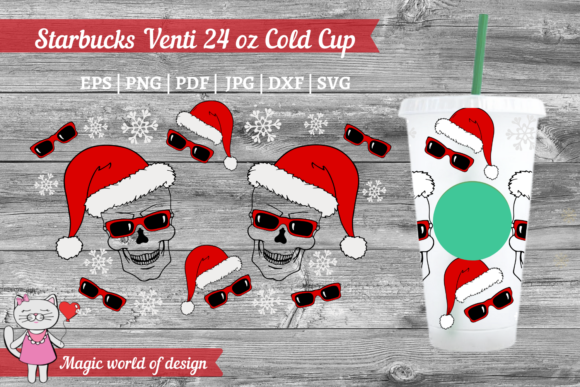 Santa Skull with Glasses Svg: Graphics for Tumbler Wraps