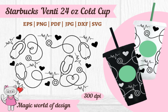 Stethoscope Silhouette Svg for Starbucks: Graphics for Tumbler Wraps