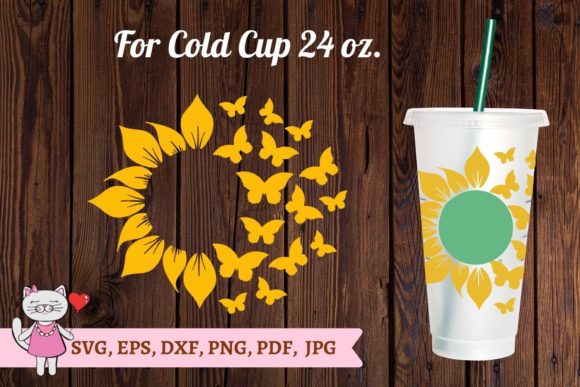 Sunflower Butterfly SVG for Starbucks Tumbler Wrap Graphics