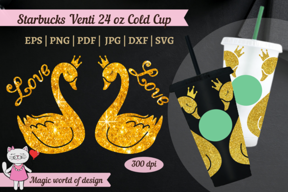 Swan Crown Silhouette Starbucks 24 Oz Graphics Tumbler Wrap