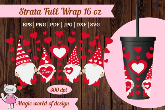Valentine Gnome Strata Full Wrap 16 Oz Graphics for Tumbler Wraps