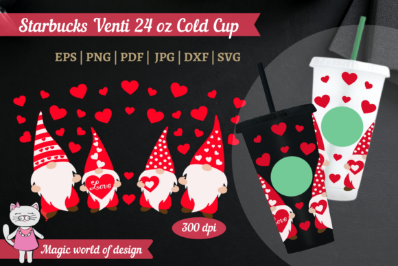 Valentine Gnomes, Starbucks Cold Cup 24: Graphics for Tumbler Wraps